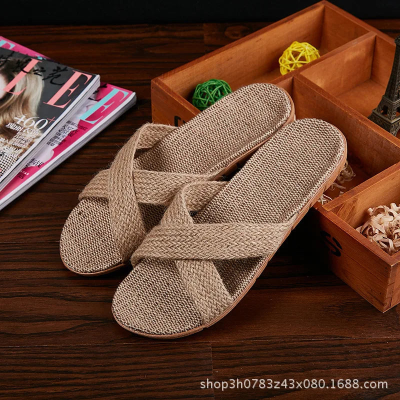 JPNTKY Men's Linen Beach Slippers | Non-Slip EVA Slides