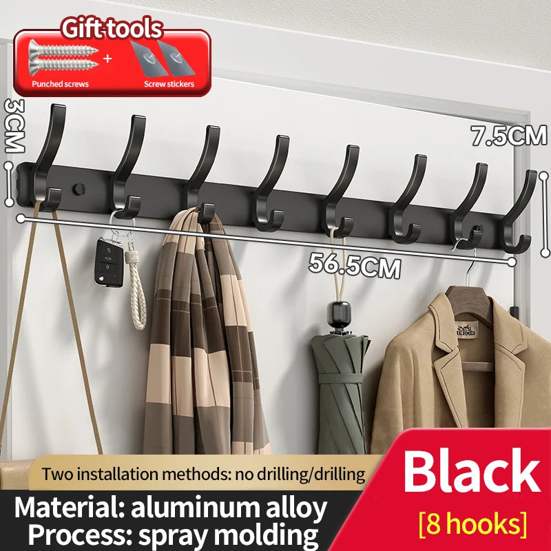 6-Hook Wall Mounted Aluminum Towel & Hat Rack | Door Hook