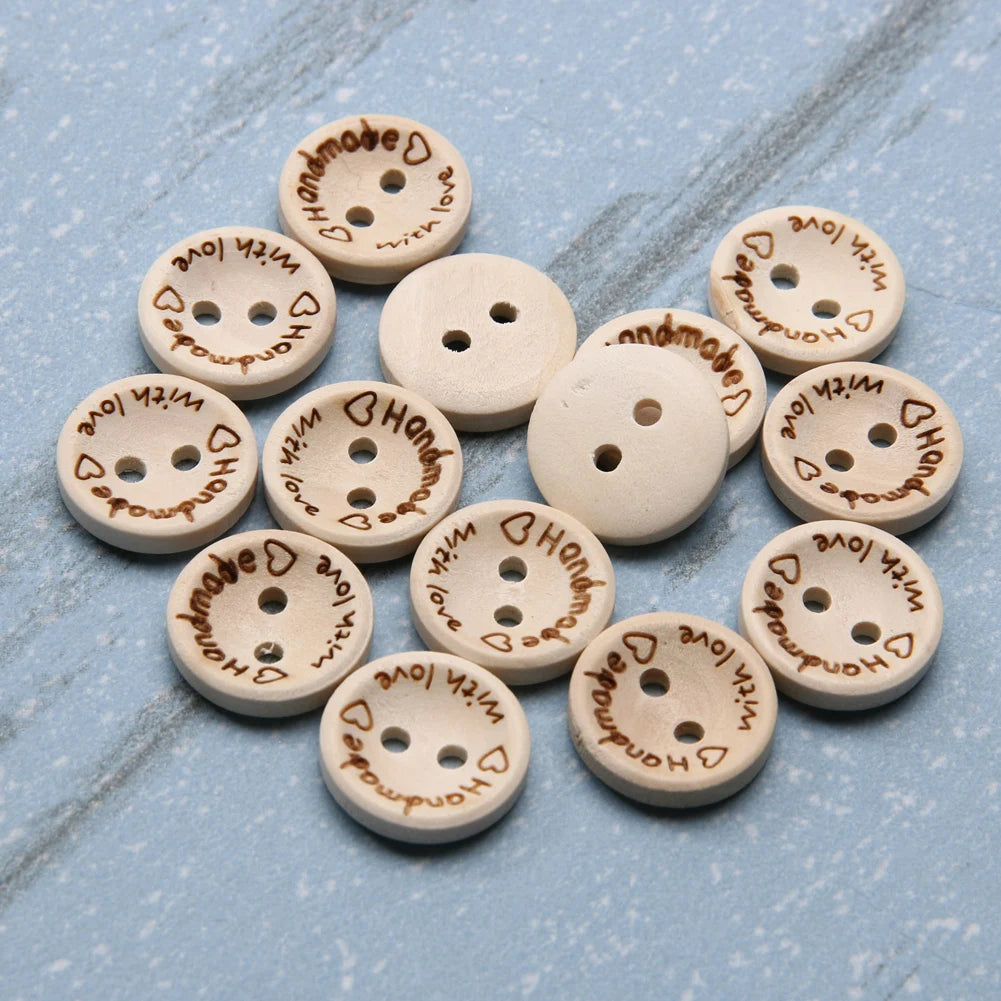 100pcs Wooden Love Buttons – DIY Craft Sewing Buttons 15/20/25mm Peaceful Pleasures Health and Wellness