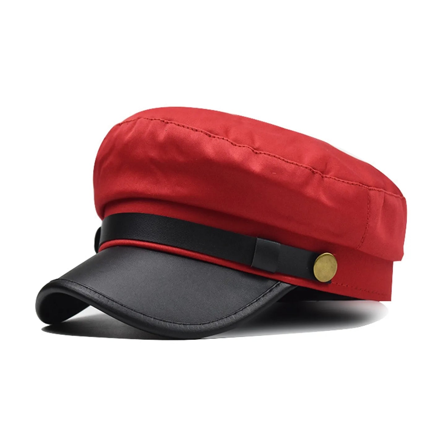 Unisex Cycling Caps PU Leather Hat Autumn Sailor Hat for Women Men Men Black Female Travel Student Hat Captain Hat Flat Top Peaceful Pleasures Health and Wellness Red