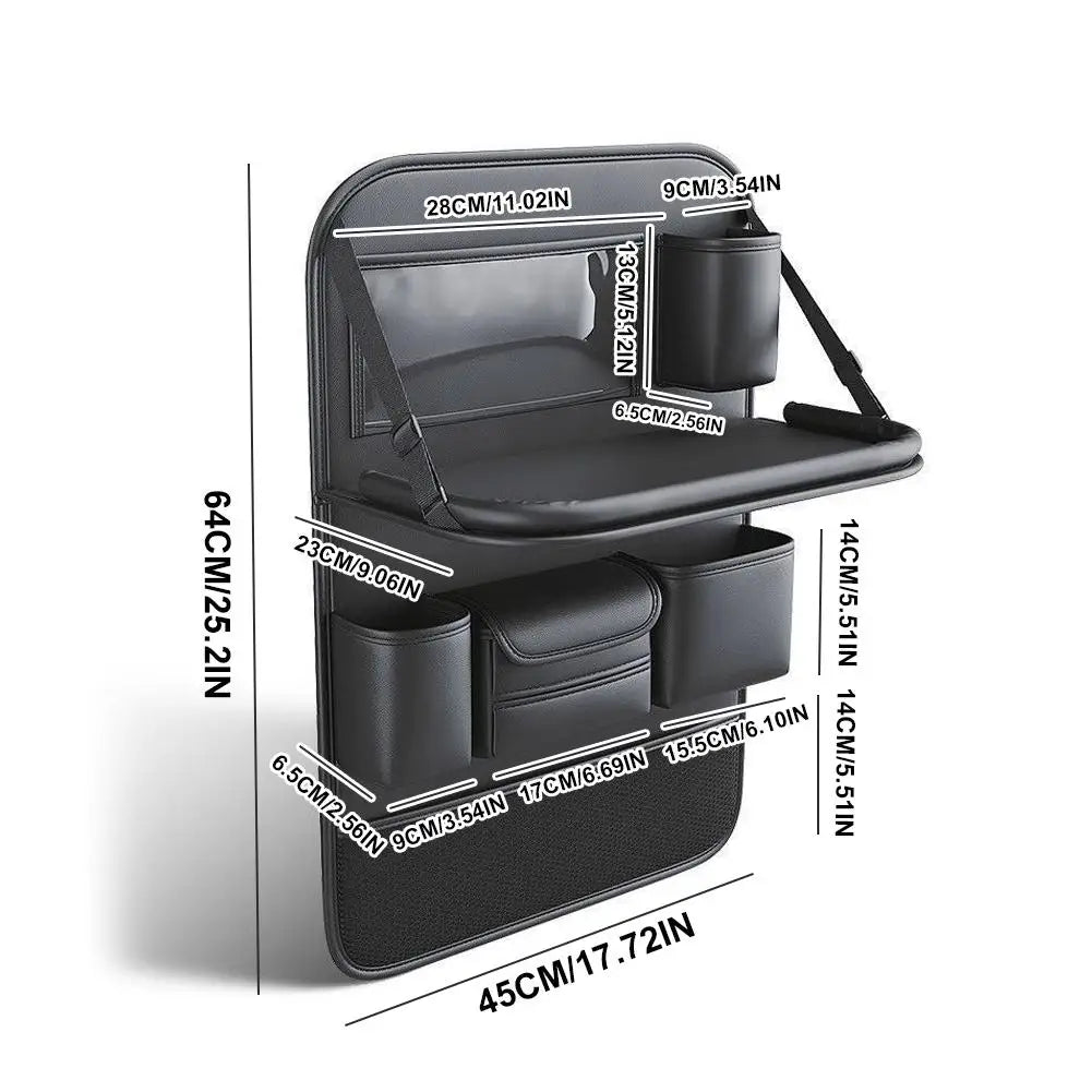 Car Backseat Organizer – 6 Pockets & Foldable Table Tray