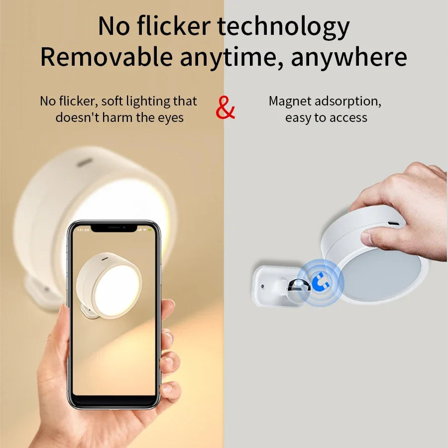 360°Rotatable LED Wall Lamp Rechargeable RGB&3Color Magnetic LED Spotlight Touch Remote Control For Bedroom Living Room Lighting Peaceful Pleasures Health and Wellness