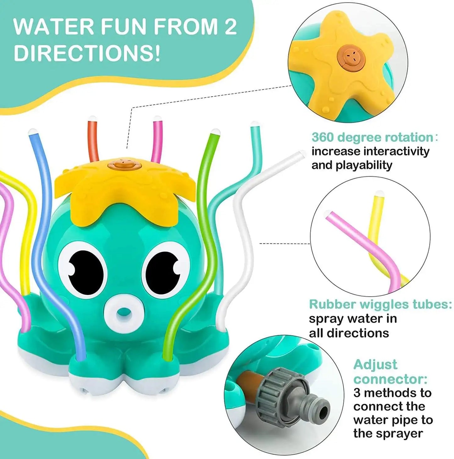 Kids Outdoor Water Sprinkler Toy | 8 Wiggle Tubes Summer Fun