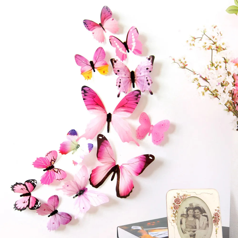 3D Rainbow Butterfly Wall Stickers – 12pcs PVC Decal Set