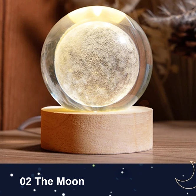 3D Crystal Ball Lamp with Galaxy and Planetary Projections USB Night Light for Cozy Atmosphere Plasma Ball Creative Gift Peaceful Pleasures Health and Wellness Moon