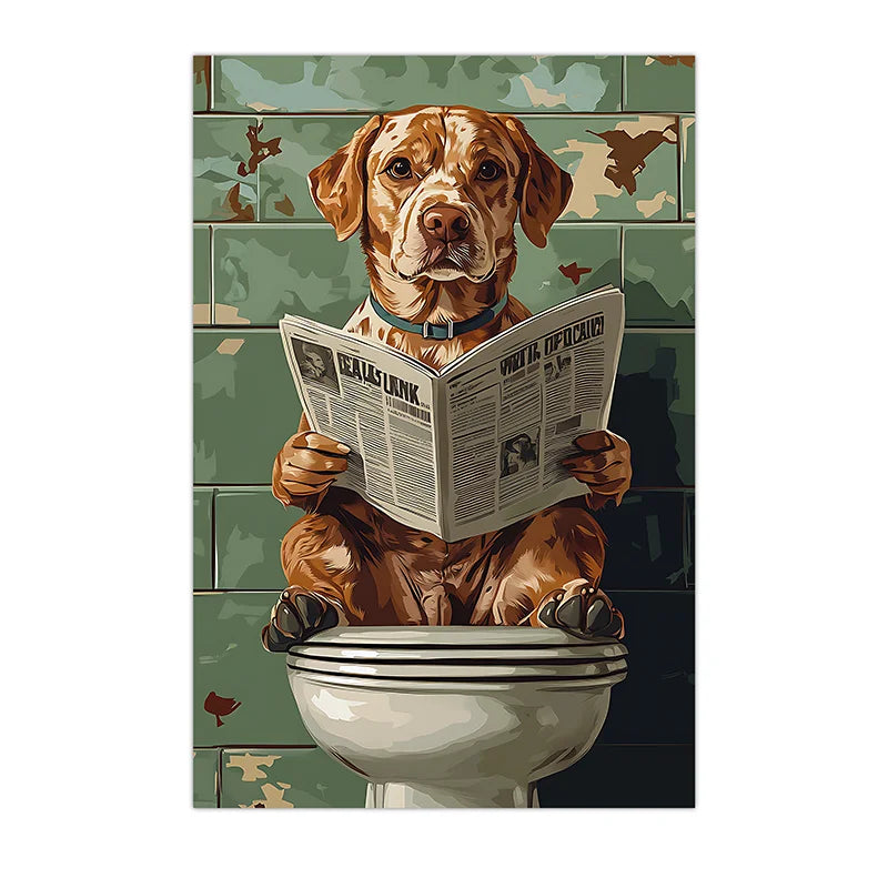 Vintage Animal Bathroom Wall Art, Funny Dog Retro Pop Art Canvas Painting, Nordic Toilet Poster Print for Restroom Room Decor Peaceful Pleasures Health and Wellness 02 40x60cm No Frame China Mainland