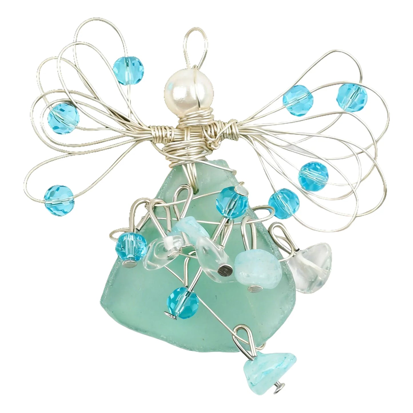 Angel Home Pendant Handmade Coastal Beach Christmas Decor Sea Glass Angel Xmas Tree Ornament for Xmas Holiday Home Decor Gift Peaceful Pleasures Health and Wellness Blue