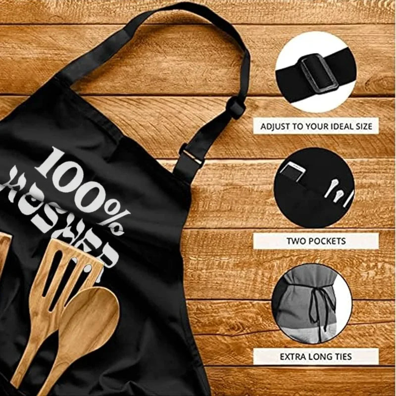 Kosher Kitchen Black Apron | Shabbat Shalom Jewish Gift