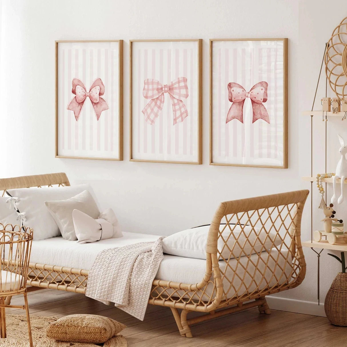3-Piece Pink Bow Canvas Wall Art Print Set | Home Decor