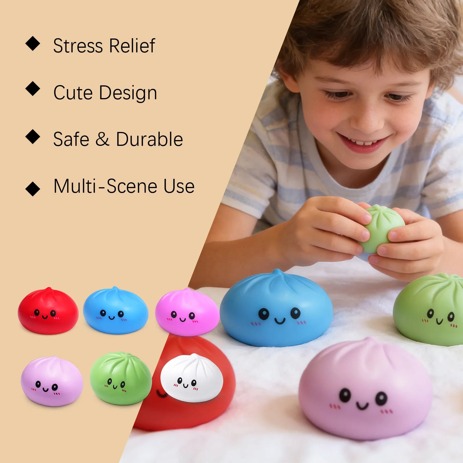 Simulation Dumpling Stress Ball Reusable Sensory Toys Low Rebound Relieve Stress Mood Toys Kid Safety Cute Colorful Dough Ball Peaceful Pleasures Health and Wellness