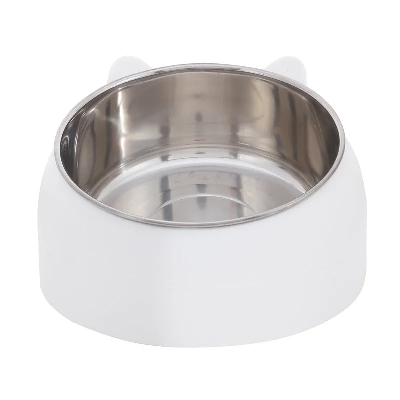 Cat Dog Bowl 15 Degrees Tilted Stainless Steel Cat Bowl Safeguard Neck Puppy Cats Feeder Non-slip Crashworthiness Pet Bowl Peaceful Pleasures Health and Wellness White 400ml