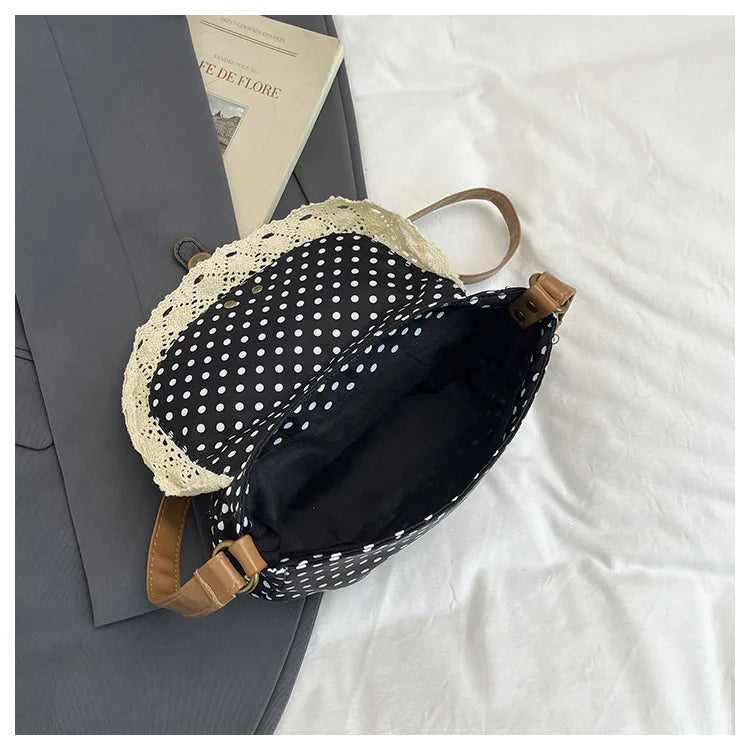 New Korean Style Polka Dot Women's Shoulder Crossbody Canvas Bag Fashionable & Exquisite Small Purse for Girls Fashion Versatile Peaceful Pleasures Health and Wellness