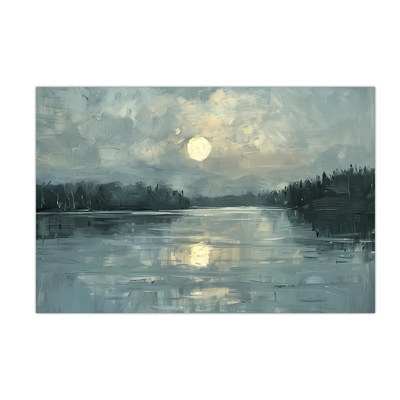 Vintage Nordic Moonlight Landscape Canvas Wall Art | Unframed Canvas Wall Art Peaceful Pleasures Health and Wellness 03 30x40cm No Frame China Mainland