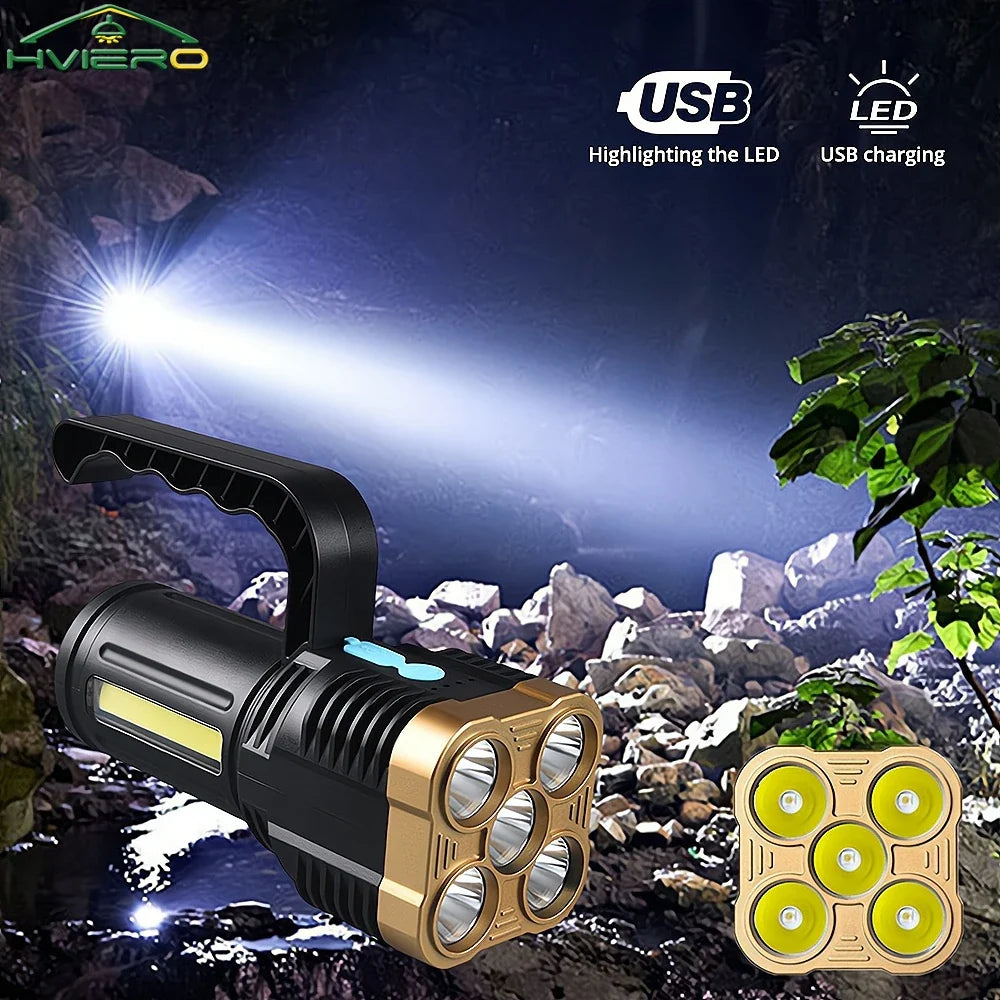 HVIERO 5-LED USB Rechargeable Waterproof Camping Flashlight