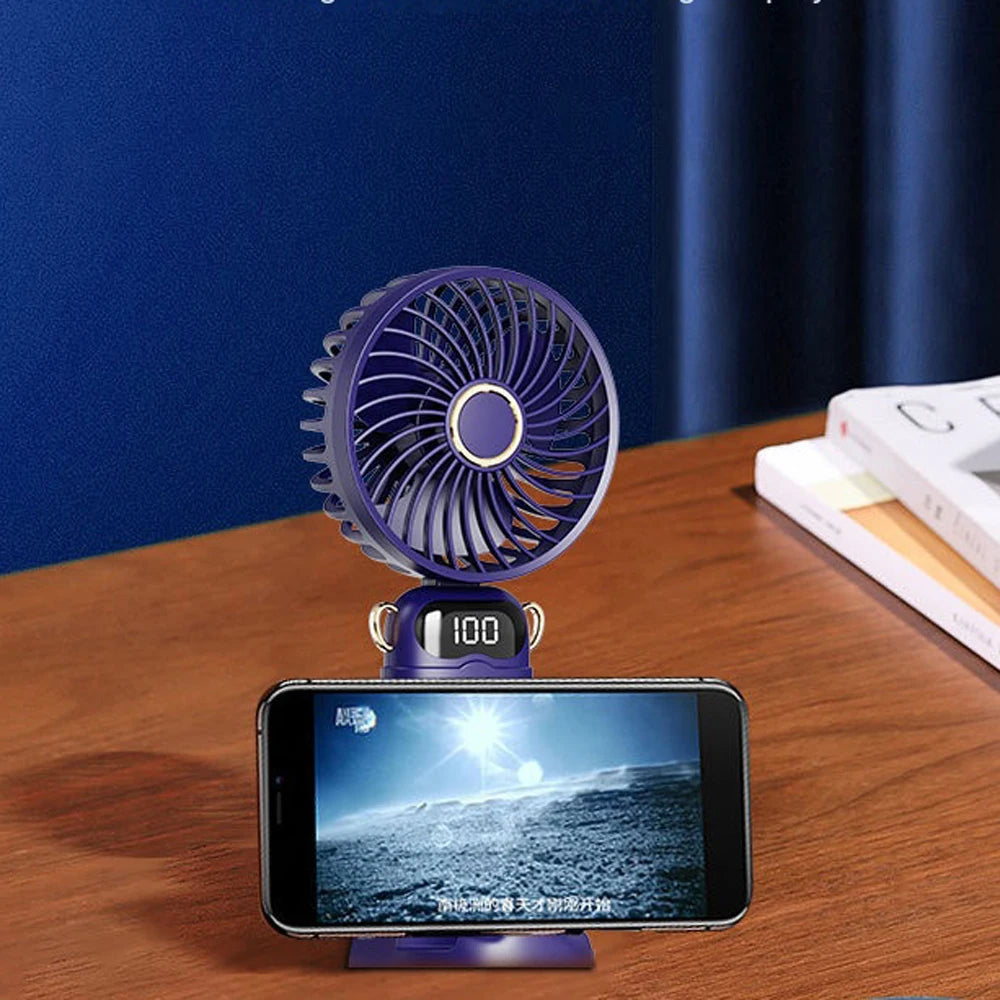 Portable Ultra-Quiet USB Mini Handheld Fan Portable Desk Fans 5 Speed USB Rechargeable Fan with Phone Stand and Display Screen Peaceful Pleasures Health and Wellness
