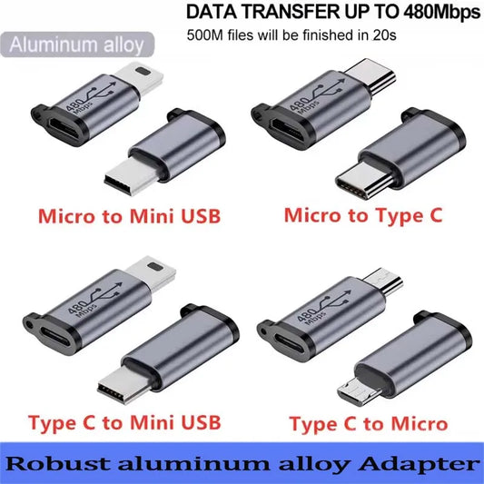 Micro USB to Type-C & Mini USB Female Plug Adapter Peaceful Pleasures Health and Wellness