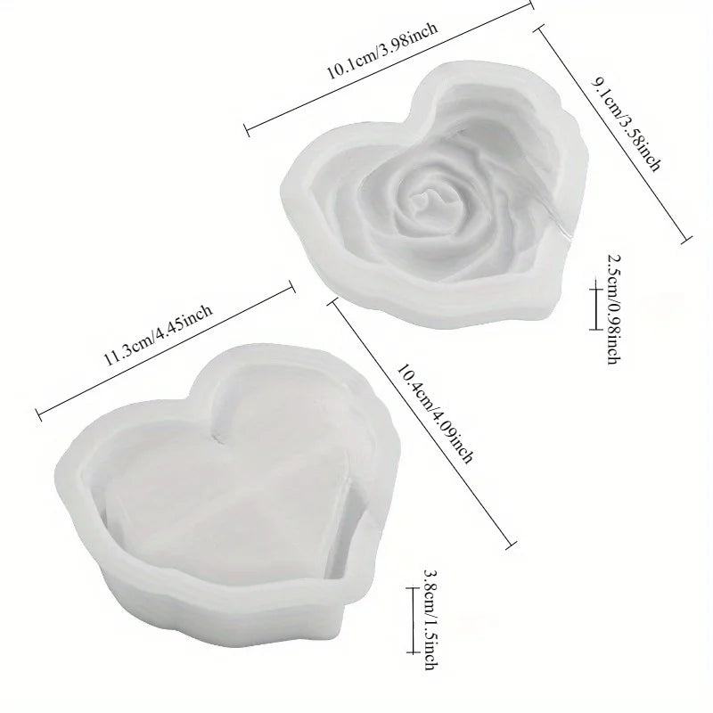 Heart Shape Rose Storage Box Silicone Mold Lid DIY 3D Carved Candle
