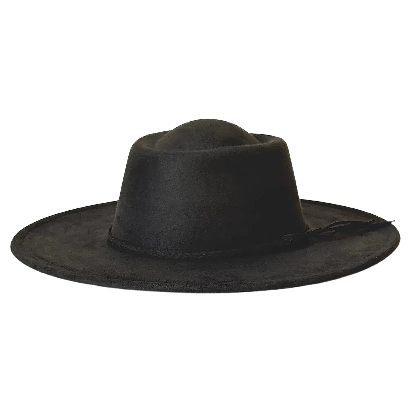 Vegan Suede Fedora Hat | Rhinestone Wide Brim Pork Pie