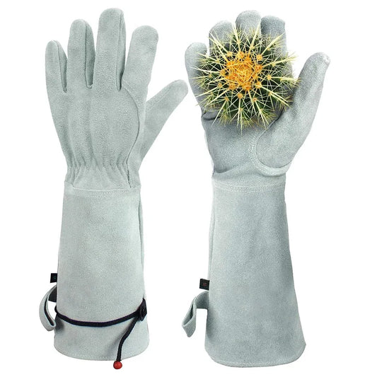 Cowhide Long Tube Garden Gloves Puncture-resistant Labor Protection Gloves Wear-resistant Gloves for Garden Construction Sites Peaceful Pleasures Health and Wellness