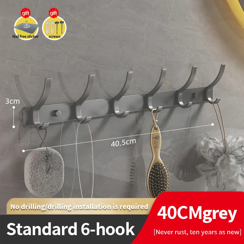YUNJIEYA 6-Hook Aluminum Wall Hanger | Black White Gun Grey Wall Hook Rack Peaceful Pleasures Health and Wellness grey 6 hook