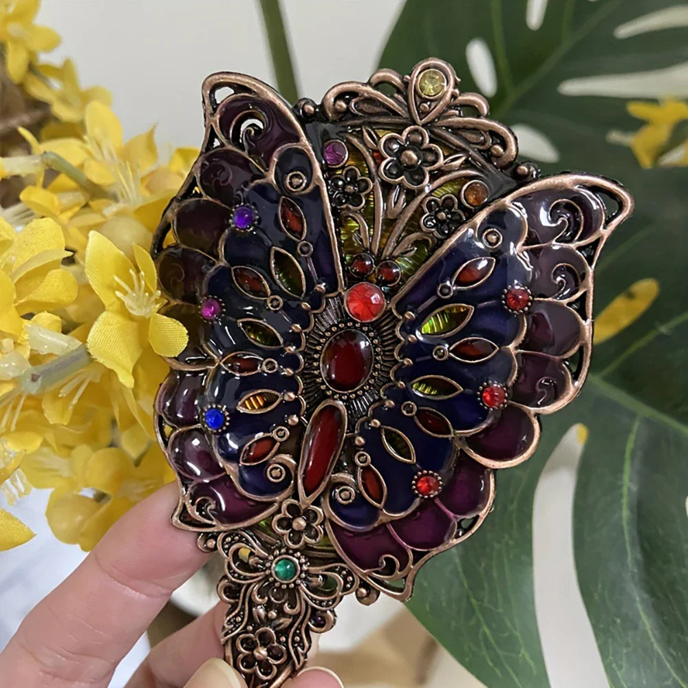 Vintage Peacock Mirror & Comb Set – Rhinestone Metal Gift