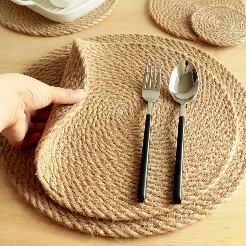 Round Woven Water Hyacinth Placemats – Boho Farmhouse Set of 2