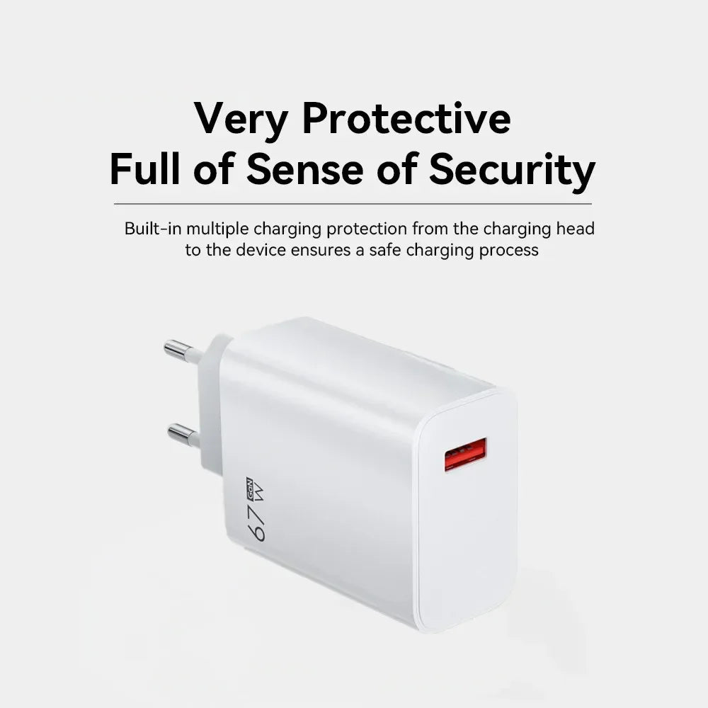 67W USB-C Fast Charger for Xiaomi Redmi | EU/US Wall Adapter