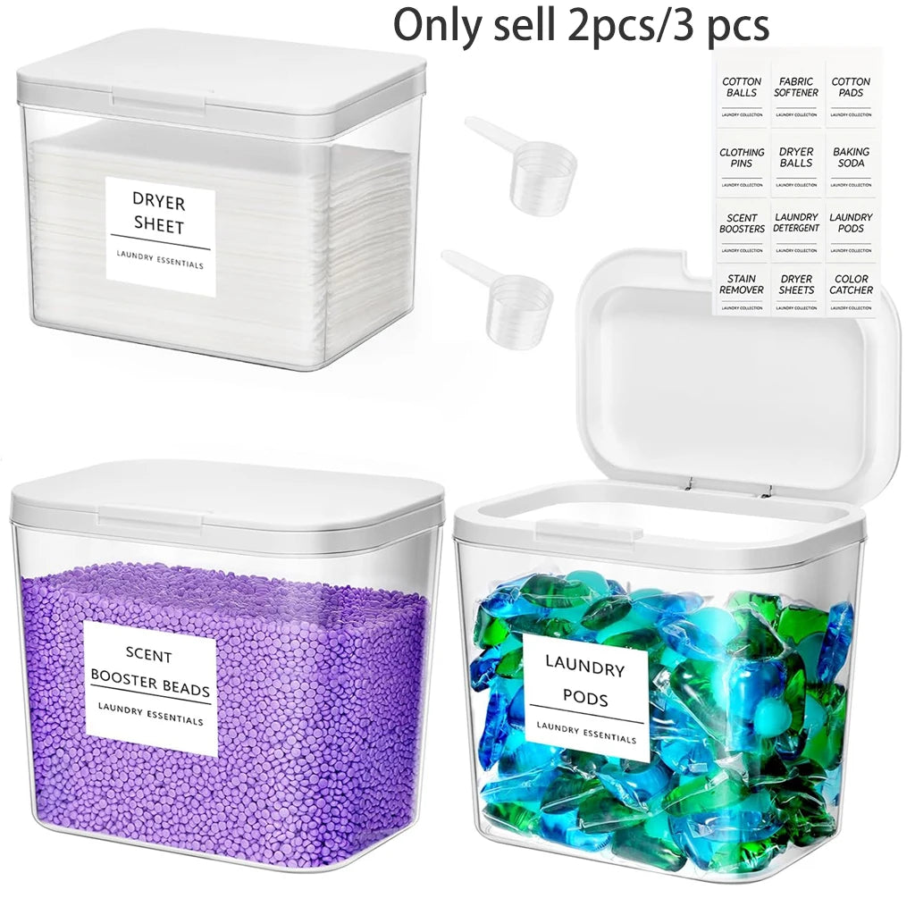 Laundry Pods Container with Pop-Up Lid – Square PS Storage Box for Dryer Sheets, Washing Powder & Scent Boosters