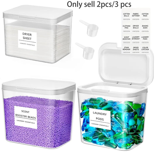 Laundry Pods Container with Pop-Up Lid – Square PS Storage Box for Dryer Sheets, Washing Powder & Scent Boosters Peaceful Pleasures Health and Wellness 3pcs