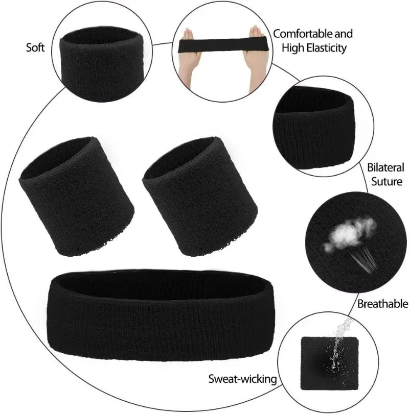 New Hot Athletic Sweatband Hairband Headband Wristband Set in 3-Pack Cotton Head Sweat Bands for Running, Cycling, Yoga, Spa Peaceful Pleasures Health and Wellness