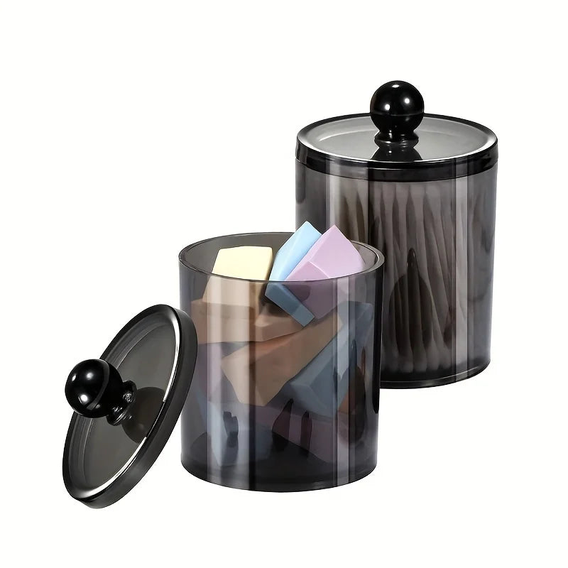 Black Qtip Dispenser & Apothecary Jar – Bathroom Organizer for Cotton Balls, Swabs & Cotton Rounds