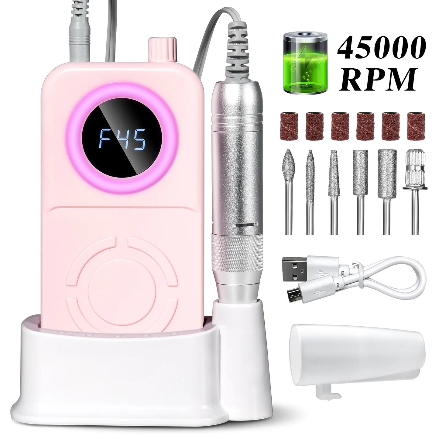 45000 RPM Rechargeable Electric Nail Drill | Pro Manicure Machine