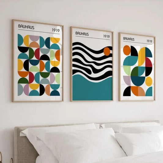 Mid Century Modern Bauhaus Geometric Canvas Wall Art Print Canvas Wall Art Peaceful Pleasures Health and Wellness G3571-3pcs 60x80cm No Frame