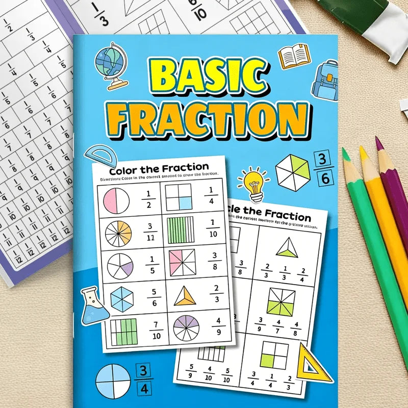 Basic Fraction Workbook 32 Pages Kids Math Activity Book Identify