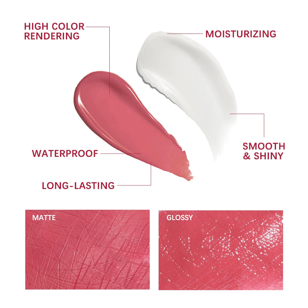 Lakerain Moisturizing Lip Gloss 2-in-1 Set Waterproof Sweat-proof Matte Topcoat Finish Long Lasting Moisturizing Smooth Lip Skin Peaceful Pleasures Health and Wellness