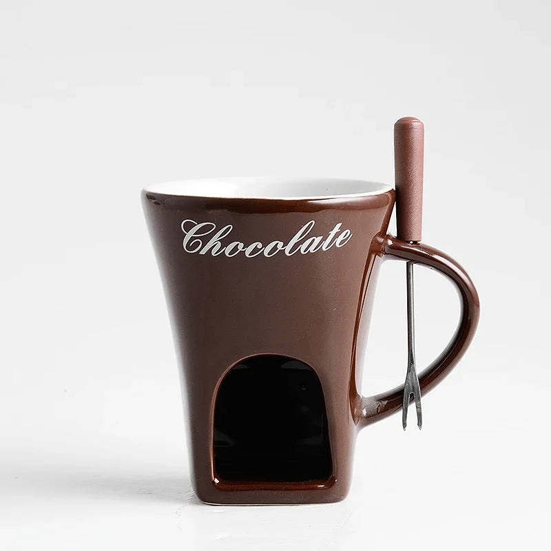 Personal Mini Ceramic Fondue Pot Mug Set – Chocolate & Cheese