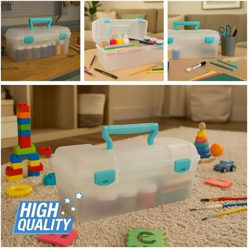 Portable Art & Craft Organizer Box with Lift-Out Tray, Clear Aqua Peaceful Pleasures Health and Wellness