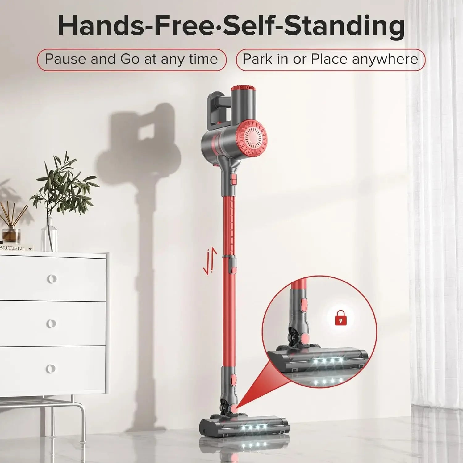 Self-Standing Cordless Stick Vacuum – 40KPA, 8-in-1, Anti-Tangle Vacuum Cleaners Peaceful Pleasures Health and Wellness