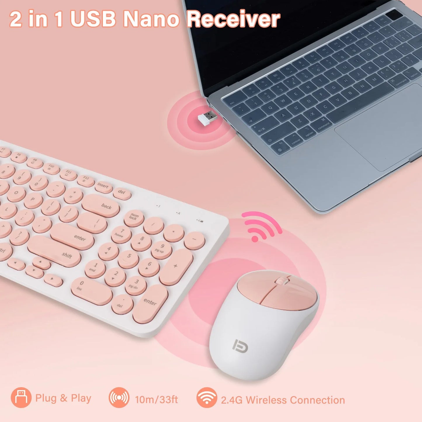1 Set of 2.4G Wireless Keyboard and Mouse, Portable 95-key Multimedia key Office Mouse Kits, Silent Round Keyheads keyboard Mice Peaceful Pleasures Health and Wellness