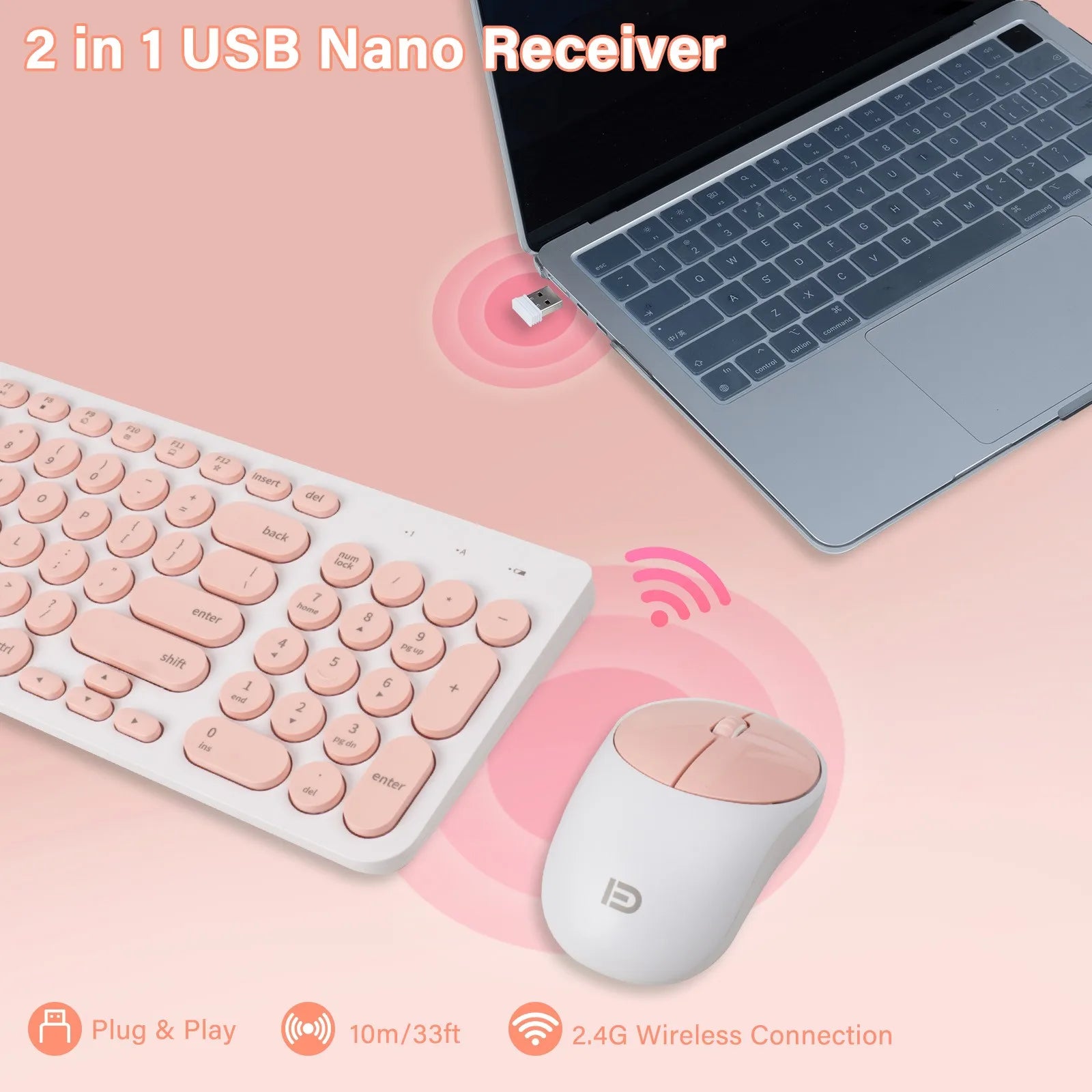 1 Set of 2.4G Wireless Keyboard and Mouse, Portable 95-key Multimedia key Office Mouse Kits, Silent Round Keyheads keyboard Mice Peaceful Pleasures Health and Wellness