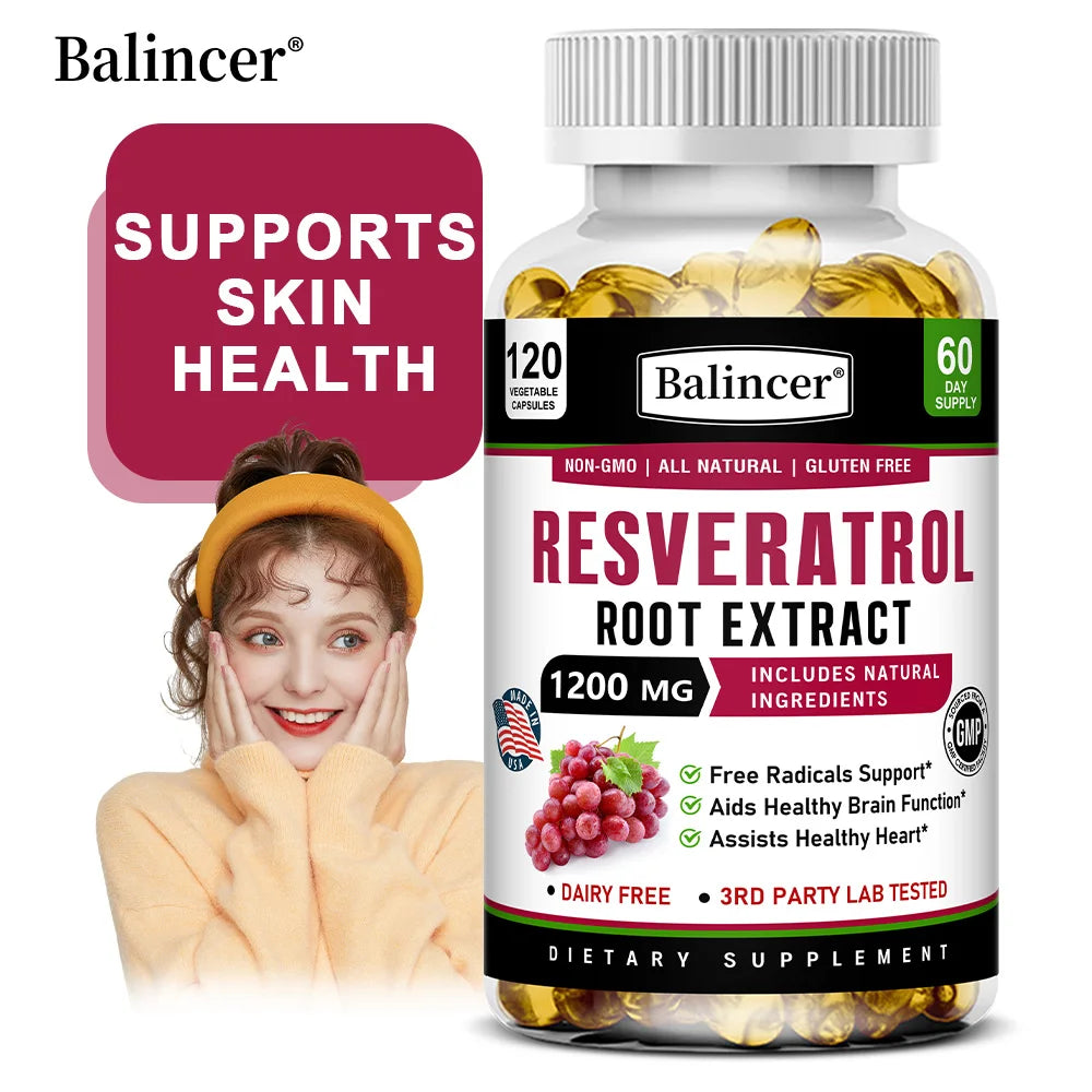 Resveratrol Root Extract Capsules - Antioxidant Anti-Aging, Brain & Heart Health, Skin Brightening & Immune Support, 120 Caps Peaceful Pleasures Health and Wellness