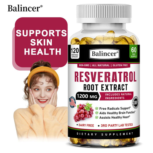 Resveratrol Root Extract Capsules - Antioxidant Anti-Aging, Brain & Heart Health, Skin Brightening & Immune Support, 120 Caps Peaceful Pleasures Health and Wellness