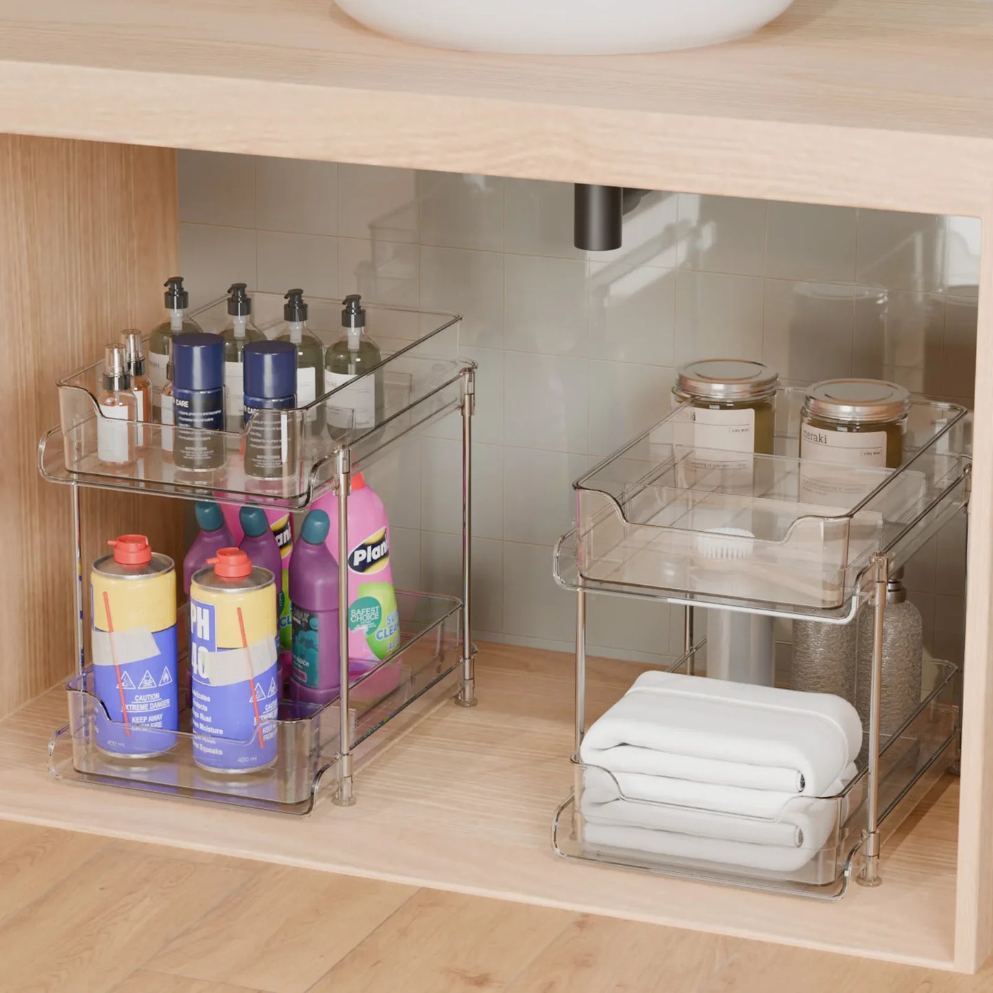 2-Tier Sliding Under Sink Organizer – Acrylic Cabinet Basket