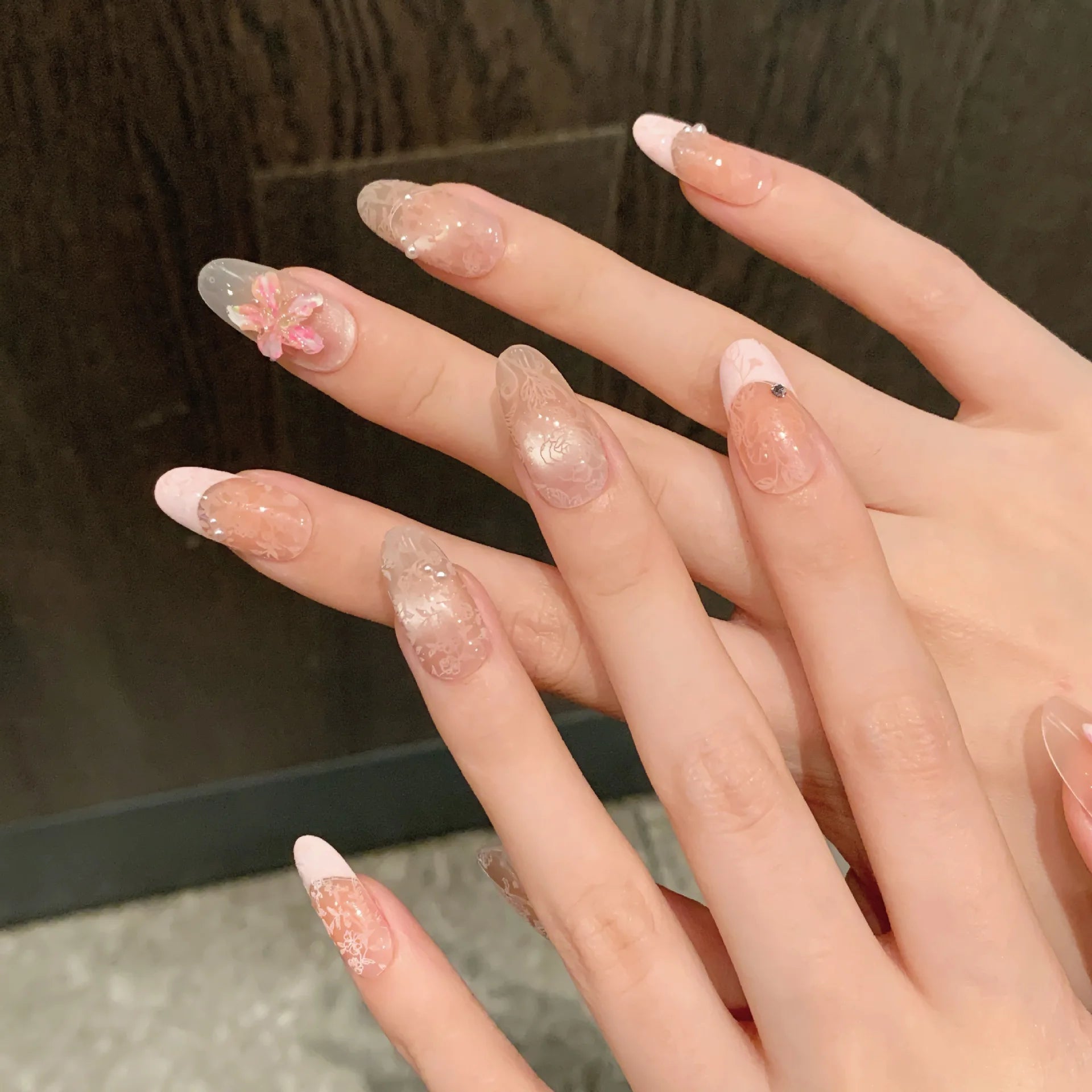 10pcs Handmade Pink French Press on Nails Shiny Cat Eye Petal Design False Nails Wearable Full Cover French Oval False Nail Tips Peaceful Pleasures Health and Wellness