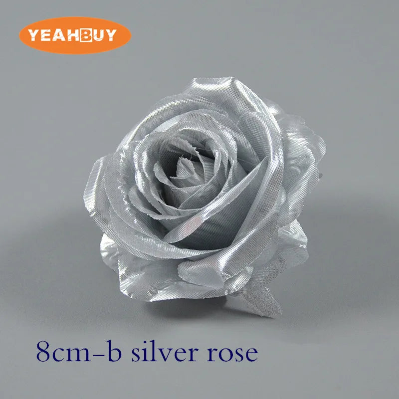 50Pcs Gold Silver Silk Flower Heads – Rose Dahlia Chrysanthemum
