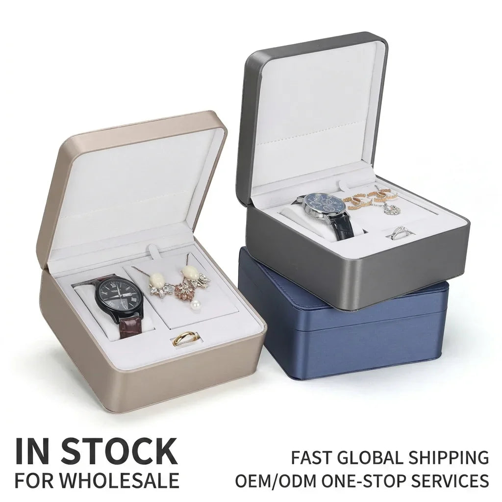 PU Leather Watch & Jewelry Organizer Box | Multi-Compartment