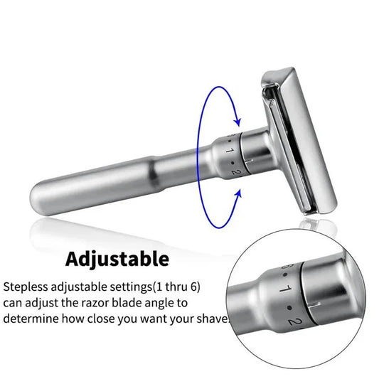 Adjustable Safety Razor 1–6 Settings | Double Edge + 5 Blades Adjustable Safety Razor Peaceful Pleasures Health and Wellness