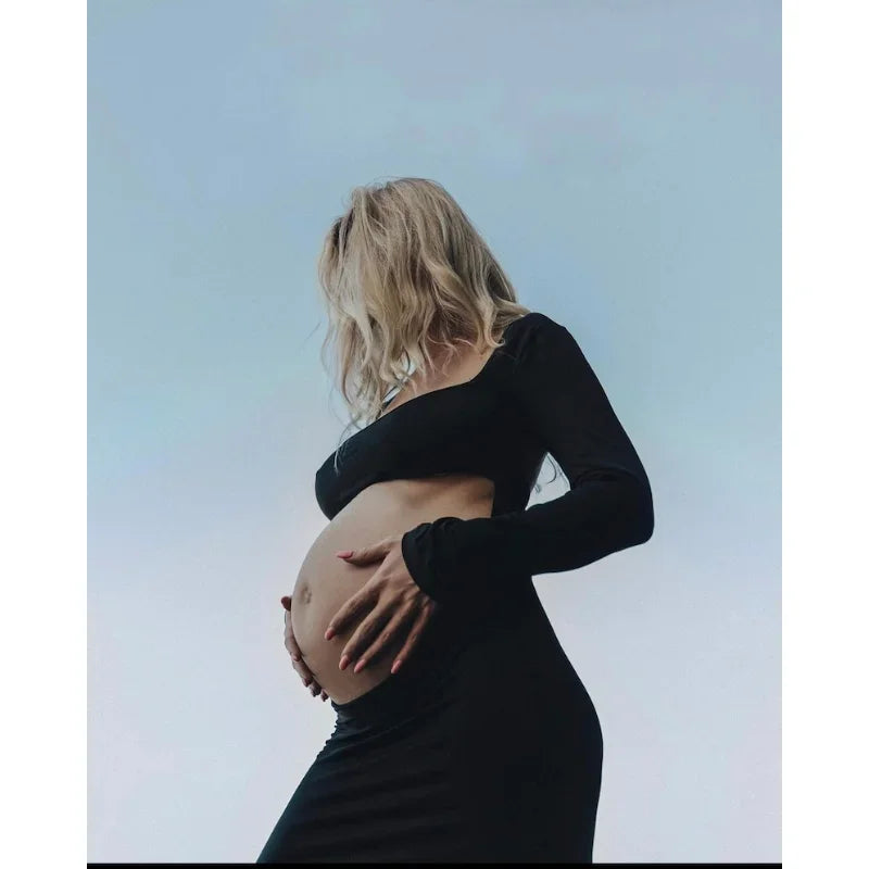 Maternity Women Open Belly Stretchy Dress Long maternity dress PhotoShoot платье для беременных vestidos para embarazadas Peaceful Pleasures Health and Wellness