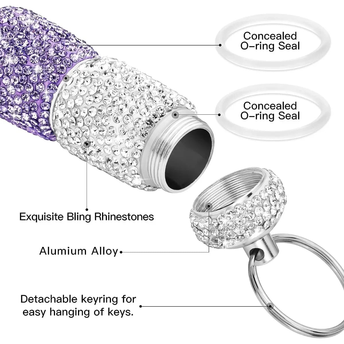 Bling Keychain Pill Box 2 Compartments Small Travel Pill Case Organizer Crystal Diamond Medicine Bottle Pill Bottle Keychain Peaceful Pleasures Health and Wellness