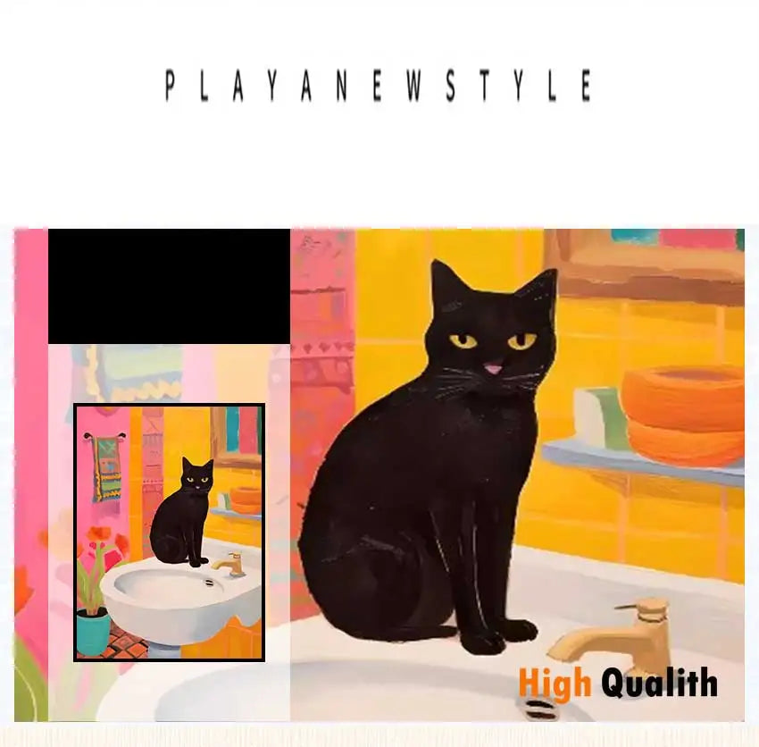 Funny Black Cat Toilet Canvas Wall Art | Bathroom Decor
